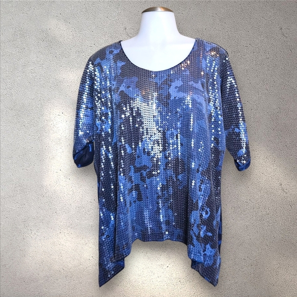 Michael Kors Blue Sequin Blouse - Picture 1 of 2